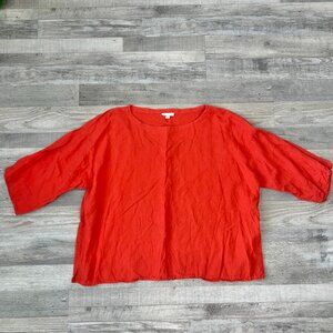 Eileen Fisher red orange organic linen boxy 3/4 sleeve shirt size large H10